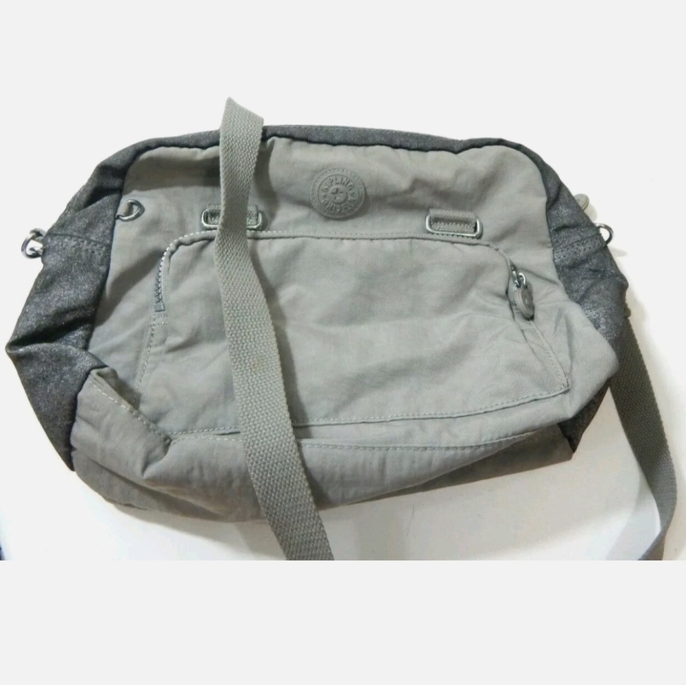 Kipling Gray and Silver Nylon Crossbody Purse